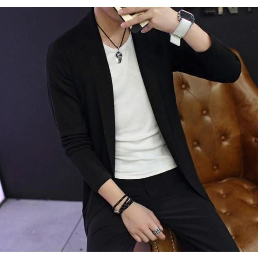 Mens Mid Length Shawl Collar Cardigan in Black - YuppyCollections