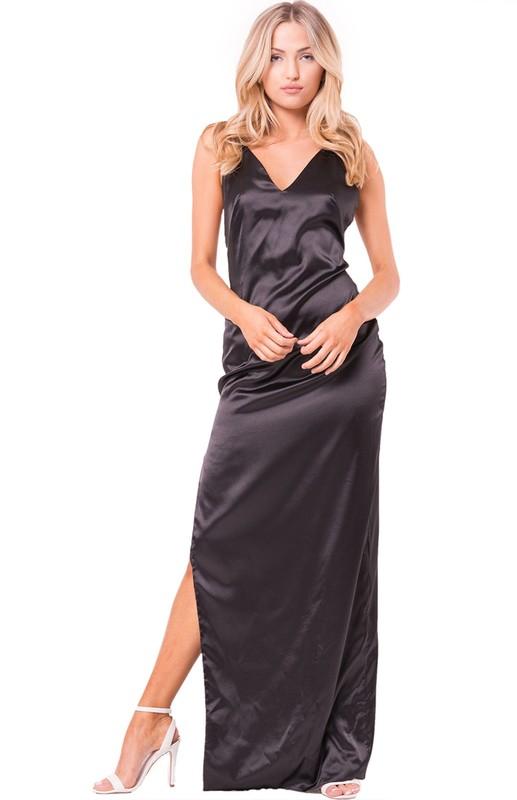 Satin Slit Maxi Dress - YuppyCollections