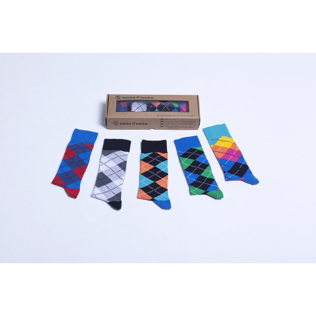 Men's 5-Pair Funky Argyle Socks-3005 - YuppyCollections