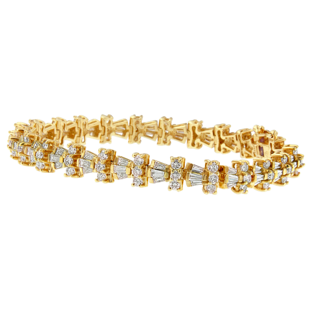 14K Yellow Gold 6ct. TDW Round and Baguette Cut Diamond Trio Tennis Bracelet (H-I, SI1-SI2) - YuppyCollections