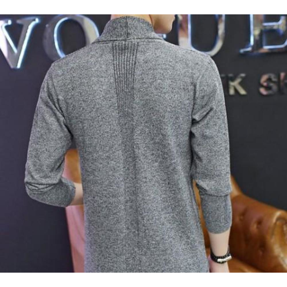 Mens Gray Mid Length Shawl Collar Cardigan - YuppyCollections