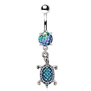 316L Stainless Steel Ocean Blue Scales Turtle Dangle Navel Ring - YuppyCollections