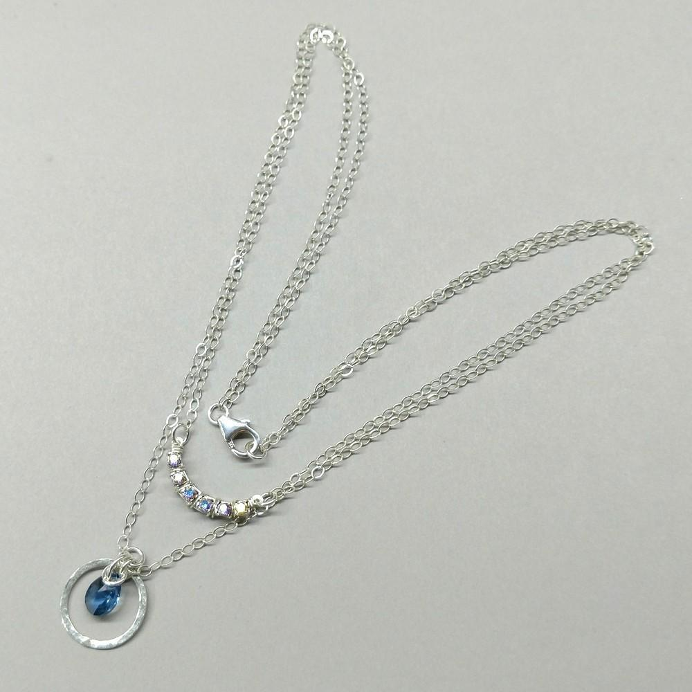 Silver Layered Blue Crystal Circle Crescent Necklace - YuppyCollections