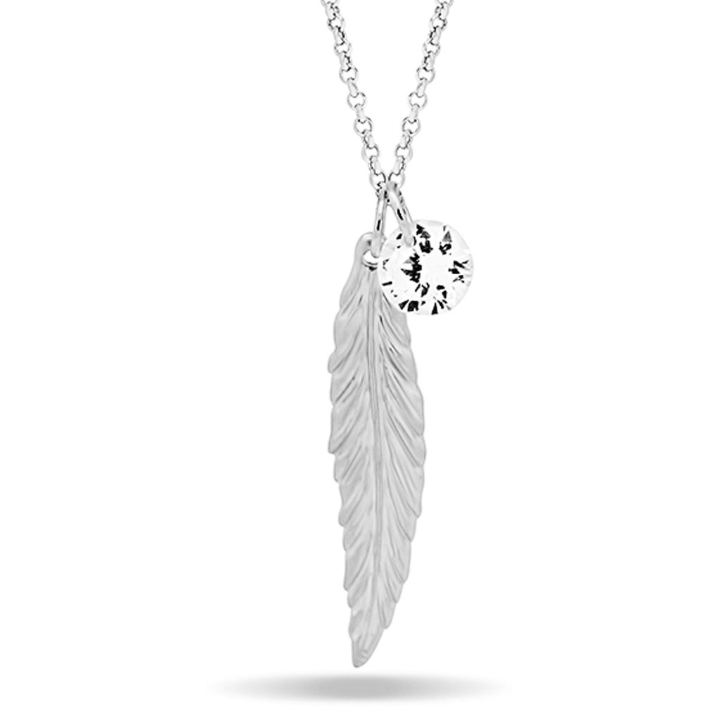 Feather Necklace, Silver Plated Feather and Birthstone Necklace, Elegant Necklace - YuppyCollections