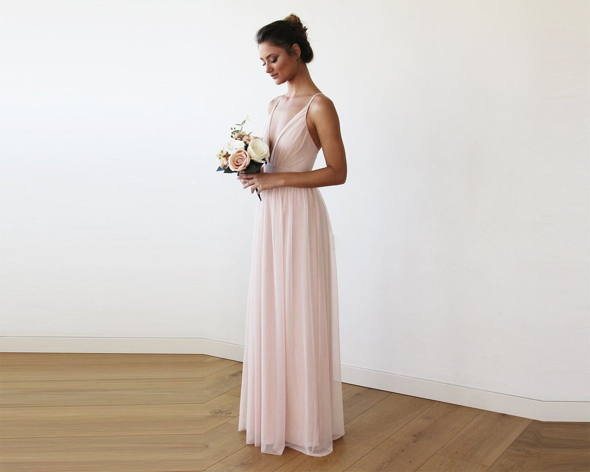 Chiffon Maxi wrap with thin straps - Light pink maxi dress with adjustable straps 1170 - YuppyCollections