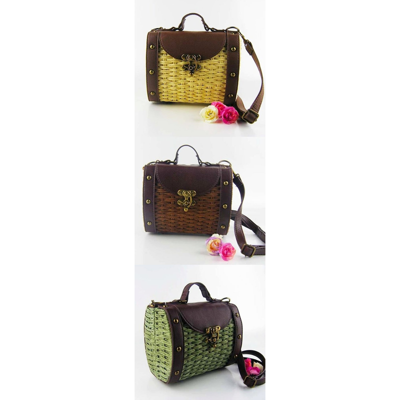 Womens Vintage Look Wicker Straw Handbag - YuppyCollections