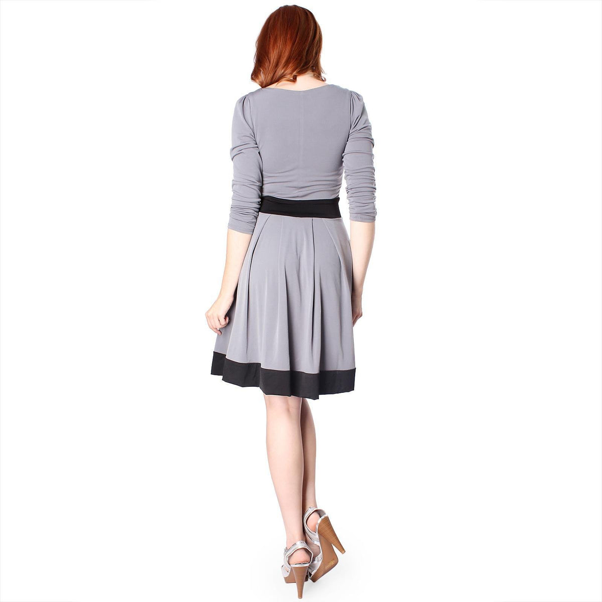 Evanese Women's Casual Two Tone Long Sleeve Knee Length A Line Day Dress - YuppyCollections