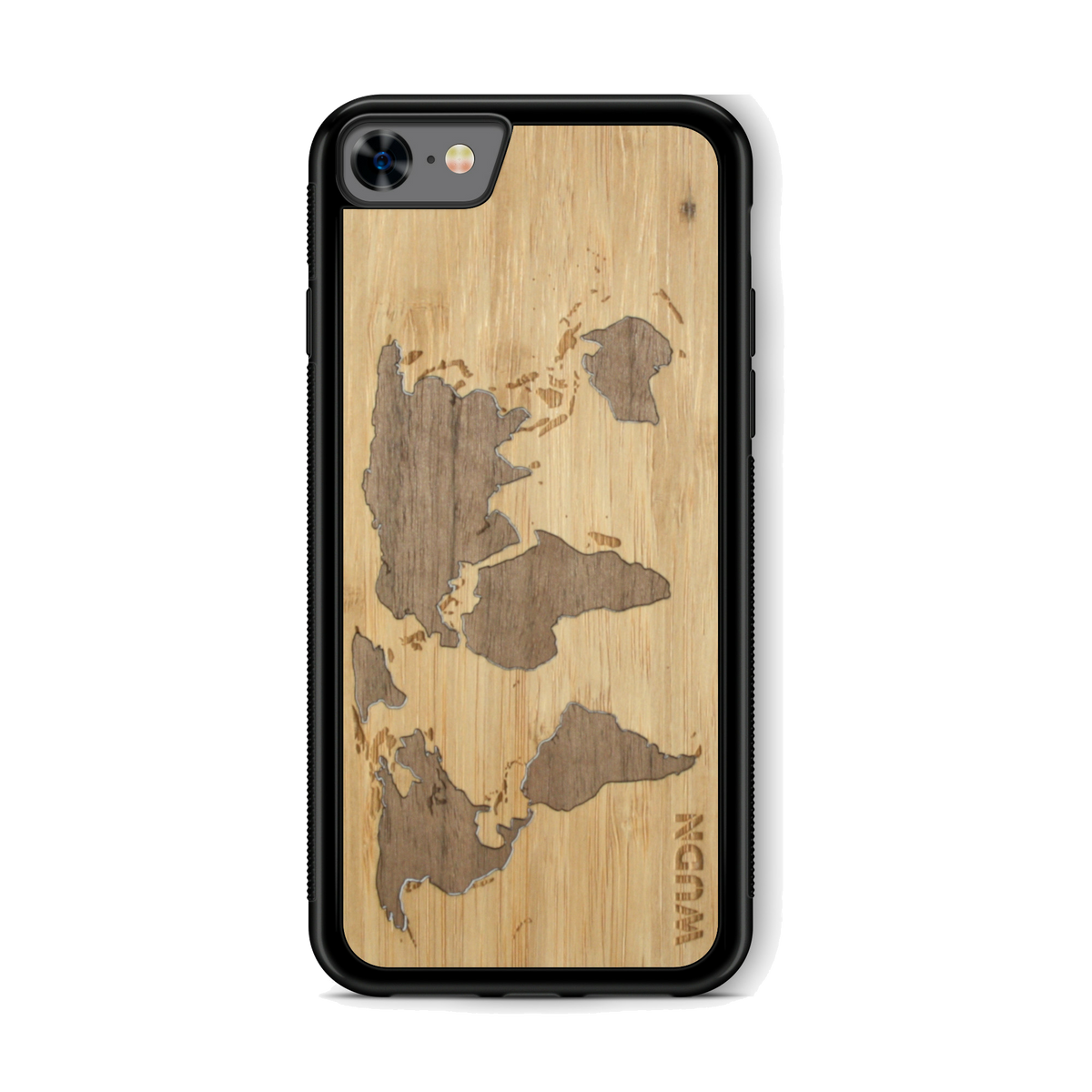 Slim Wooden Phone Case (Bamboo Inlay) | World Map Traveler - YuppyCollections