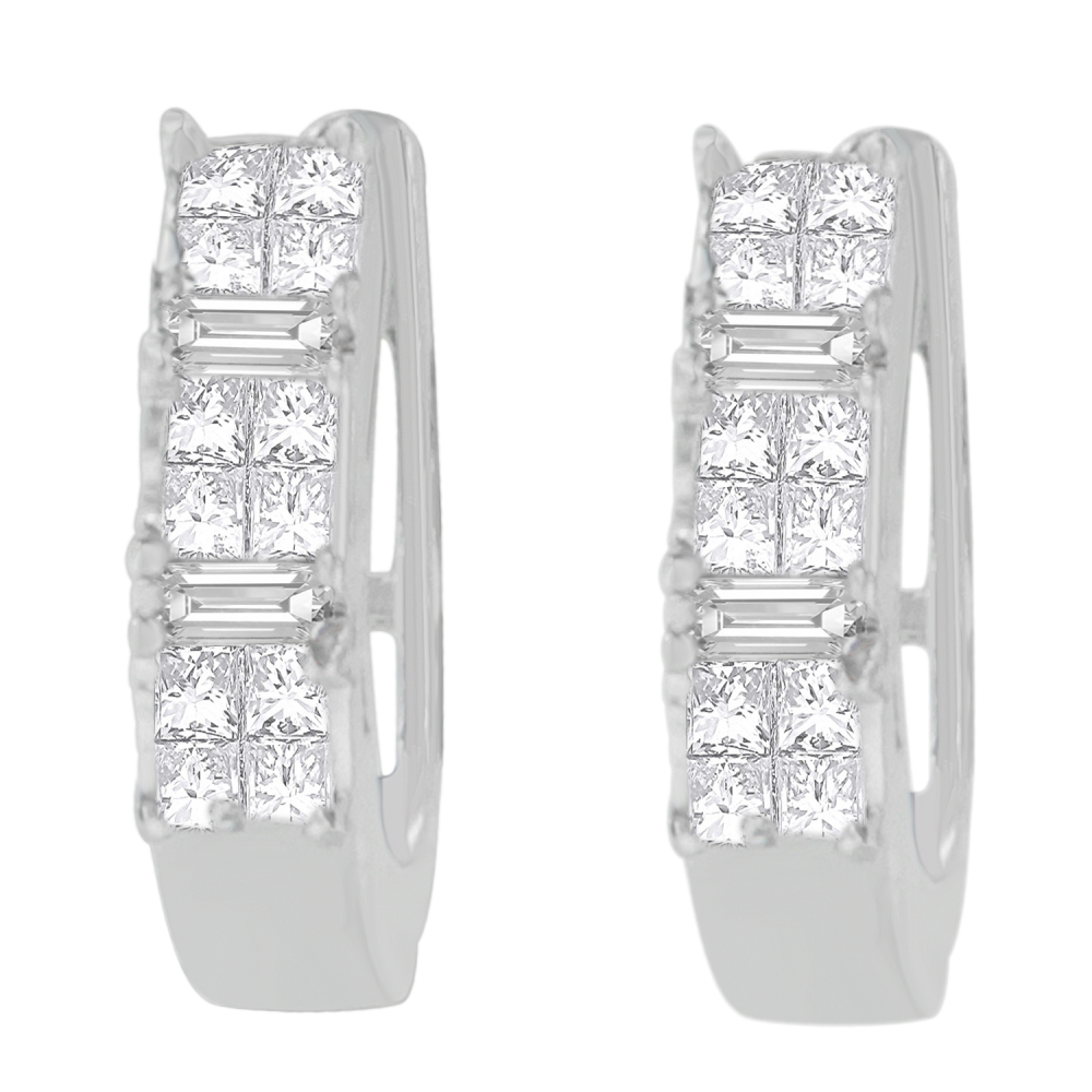 14K White Gold 1/2ct. TDW Baguette and Princess-cut Diamond Earrings (H-I,VS1-VS2) - YuppyCollections