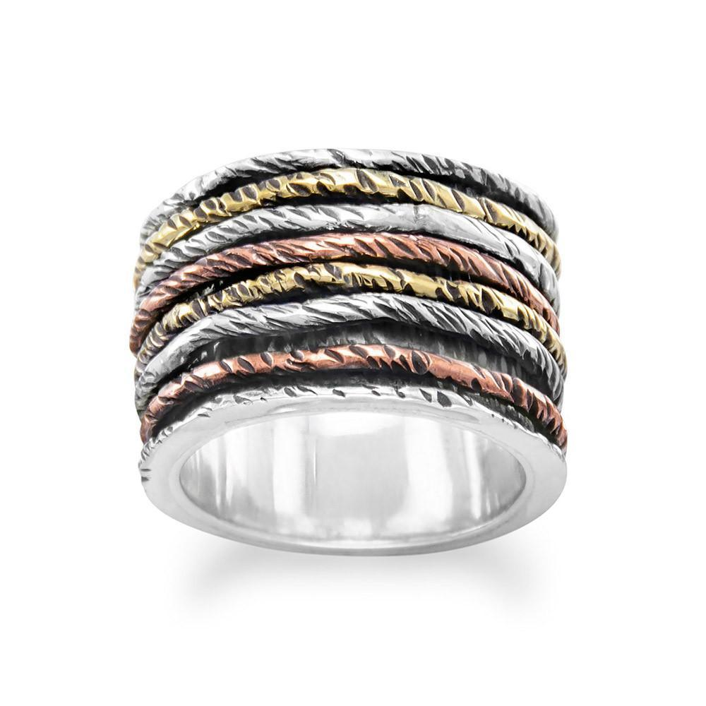 Oxidized Ring with Tri Tone Bands - YuppyCollections