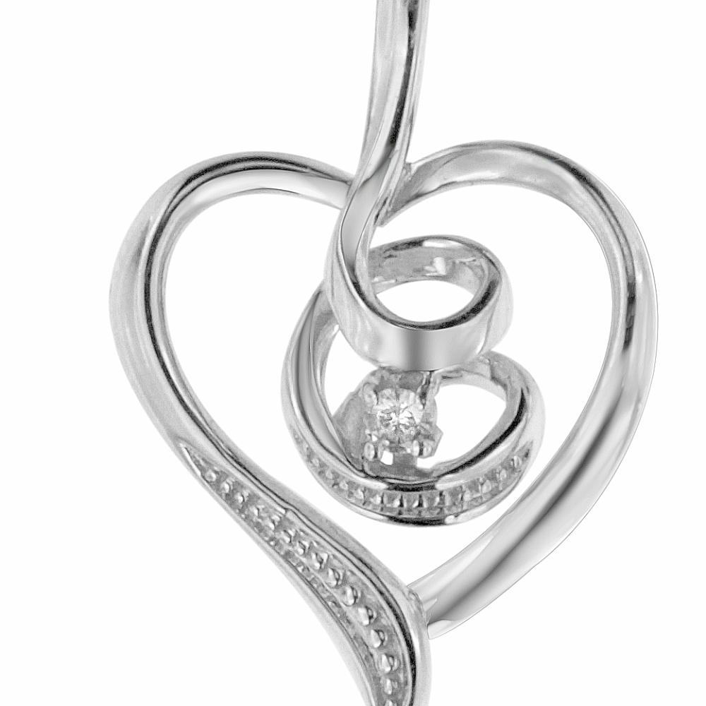 Espira 10K White Gold .03 ct TDW Round-Cut Diamond Swirl Heart Pendant Necklace (I-J, I2-I3) - YuppyCollections