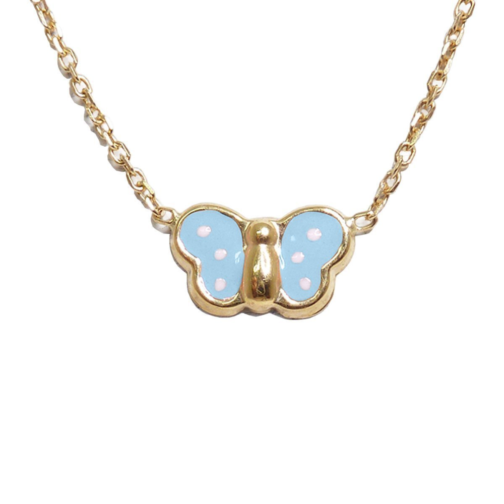 BecKids 18k Gold Blue Enamel Butterfly Necklace - YuppyCollections