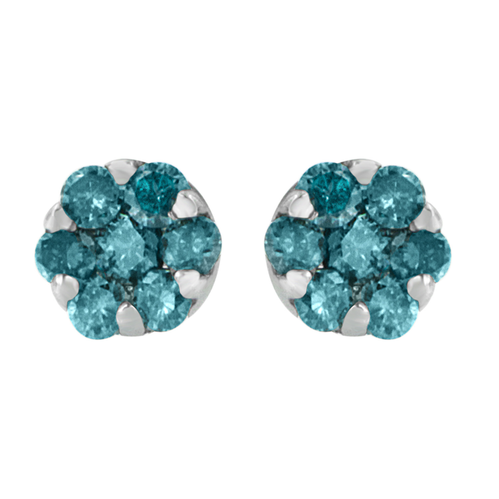 14K White Gold 1ct. TDW Round-cut Treated Blue Diamond Earrings (Blue, I1-I2) - YuppyCollections