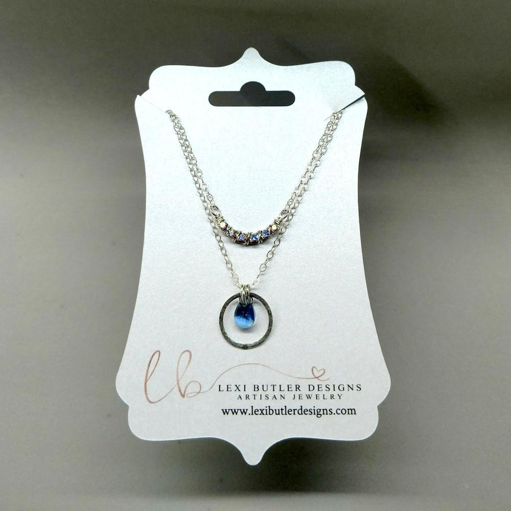 Silver Layered Blue Crystal Circle Crescent Necklace - YuppyCollections