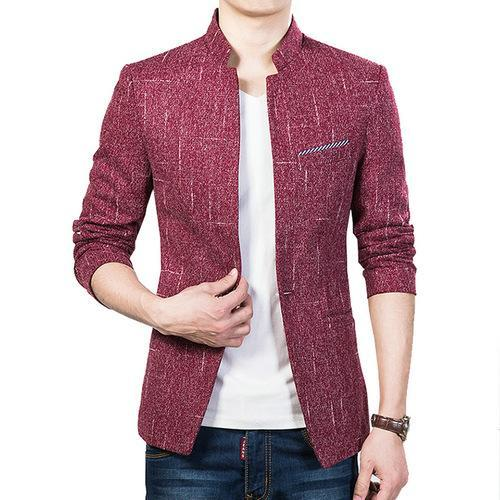 Mens Mandarin Collar Blazer in Darky Gray - YuppyCollections