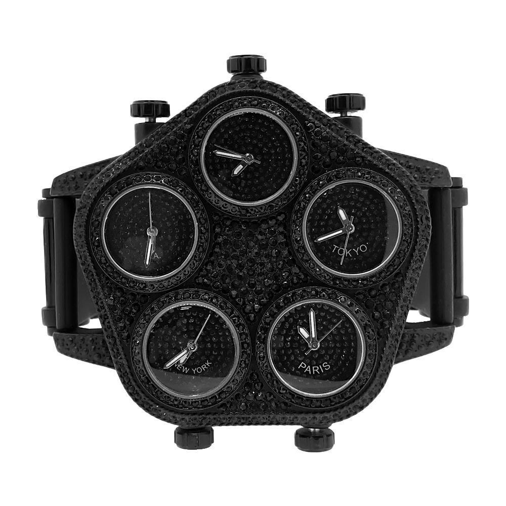 5 Time Zone Black on Black Watch - YuppyCollections