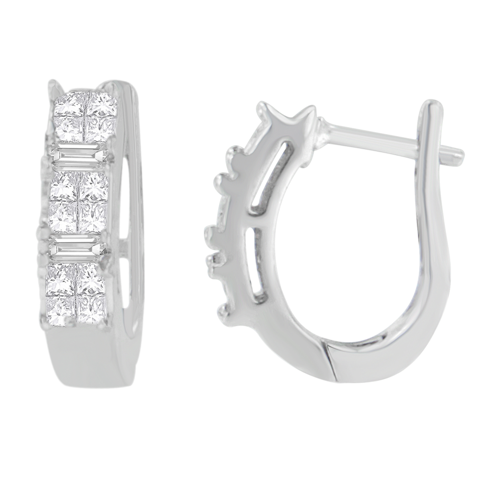 14K White Gold 1/2ct. TDW Baguette and Princess-cut Diamond Earrings (H-I,VS1-VS2) - YuppyCollections