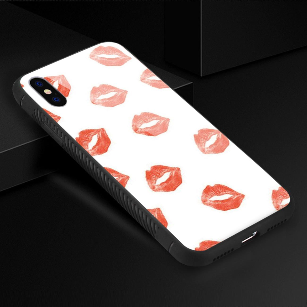 Reiko iPhone X Hard Glass Design TPU Case With Lipstick Kiss Pattern - YuppyCollections