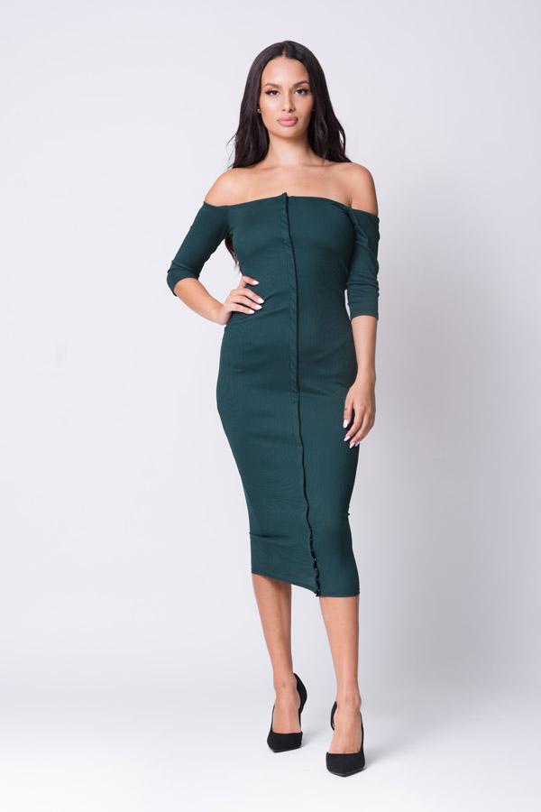 Off Shoulder Button Midi Dress - YuppyCollections