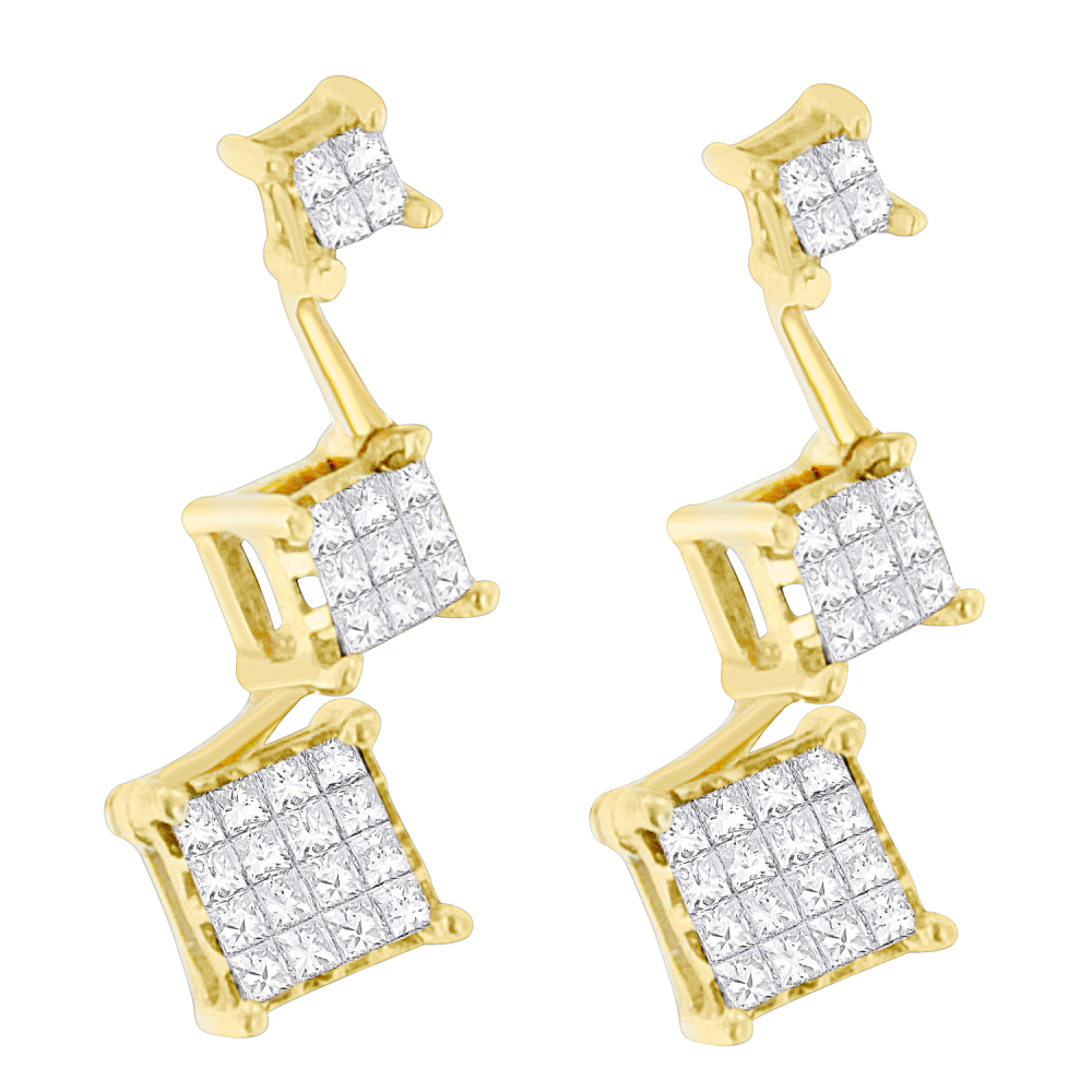 14K Yellow Gold 1ct. TDW Princess-cut Diamond Earrings (H-I,SI1-SI2) - YuppyCollections