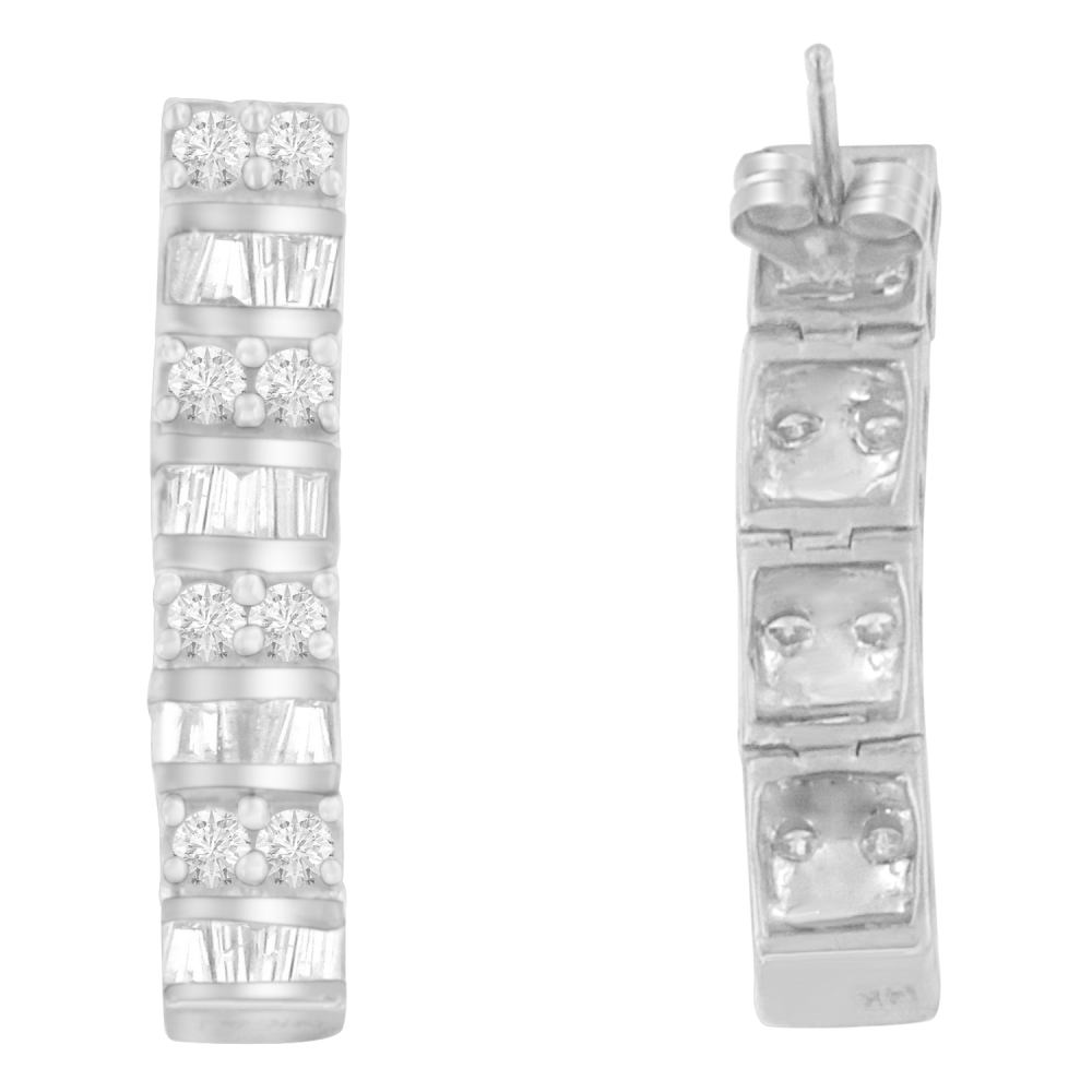 14K White Gold 1.3 ct. TDW Round And Baguette-cut Diamonds Earrings (H-I,SI2-I1) - YuppyCollections