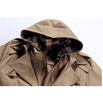 Mens Khaki Removable Hooded Trench Jacket - YuppyCollections