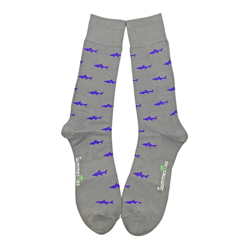 Shark Socks - Men's Mid Calf - Purple on Gray - YuppyCollections