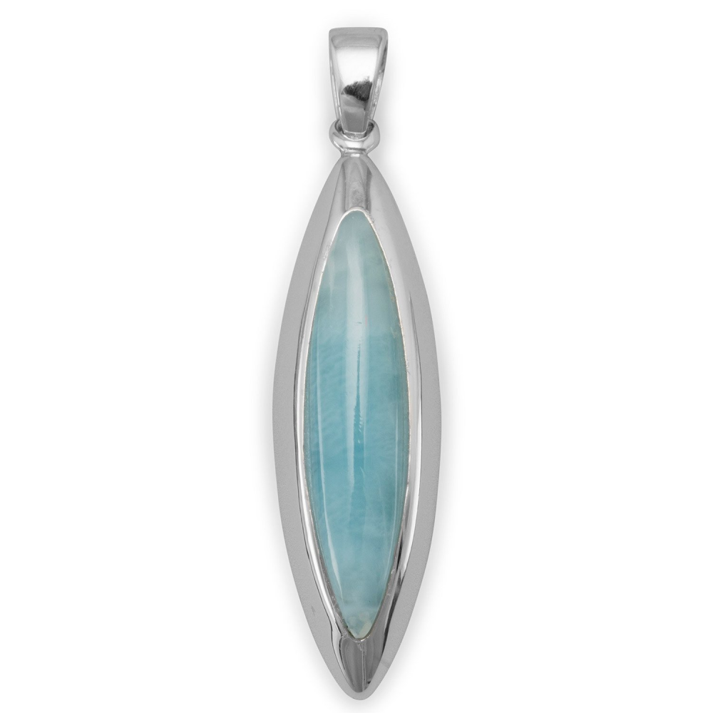 Rhodium Plated Marquise Larimar Pendant - YuppyCollections