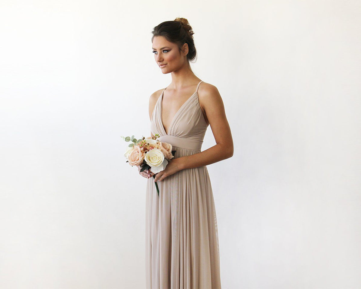 Chiffon Maxi wrap with thin straps - Champagne maxi dress with adjustable straps 1170 - YuppyCollections