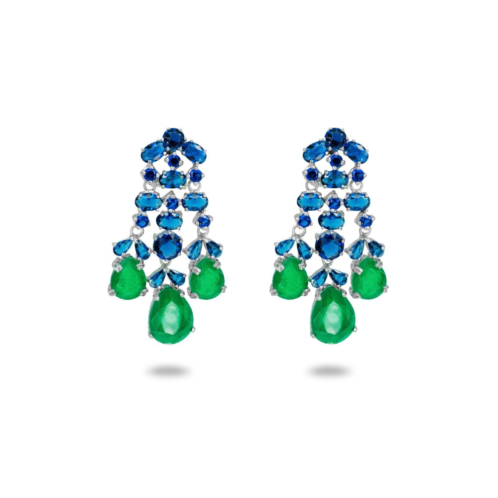 Sapphire Emerald Cubic Zirconia Chandelier Earrings - YuppyCollections