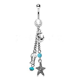 316L Stainless Steel Nautical Beach Charms Dangle Navel Ring - YuppyCollections