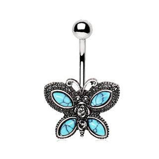 316L Stainless Steel Antique Turquoise Butterfly Navel Ring - YuppyCollections