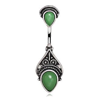 316L Stainless Steel Green Victorian Design Navel Ring - YuppyCollections