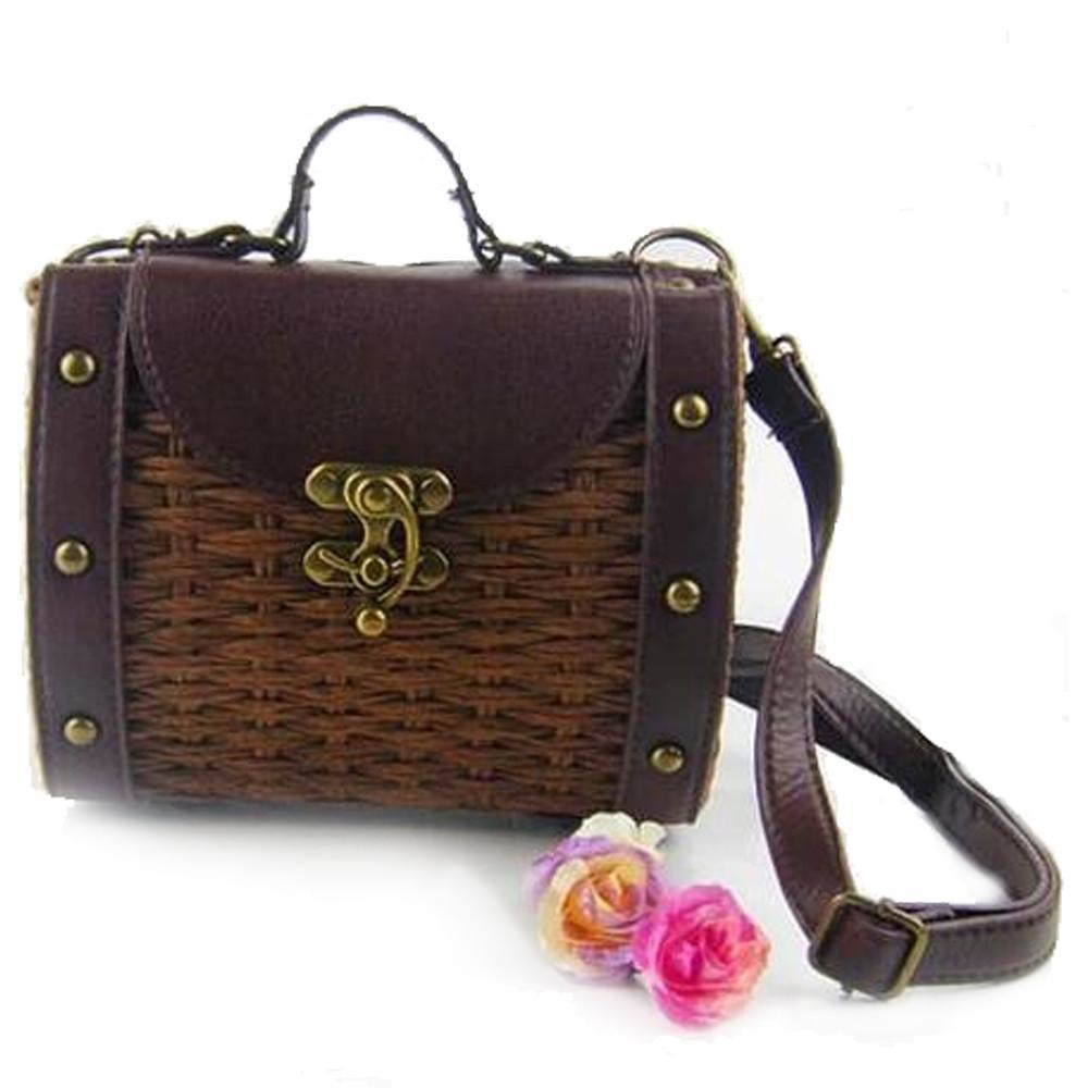 Womens Vintage Look Wicker Straw Handbag - YuppyCollections