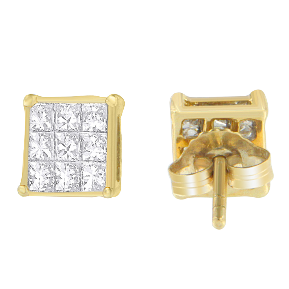 14K Yellow Gold 1/2ct TDW Princess-cut Diamond Earrings (H-I,VS1-VS2) - YuppyCollections