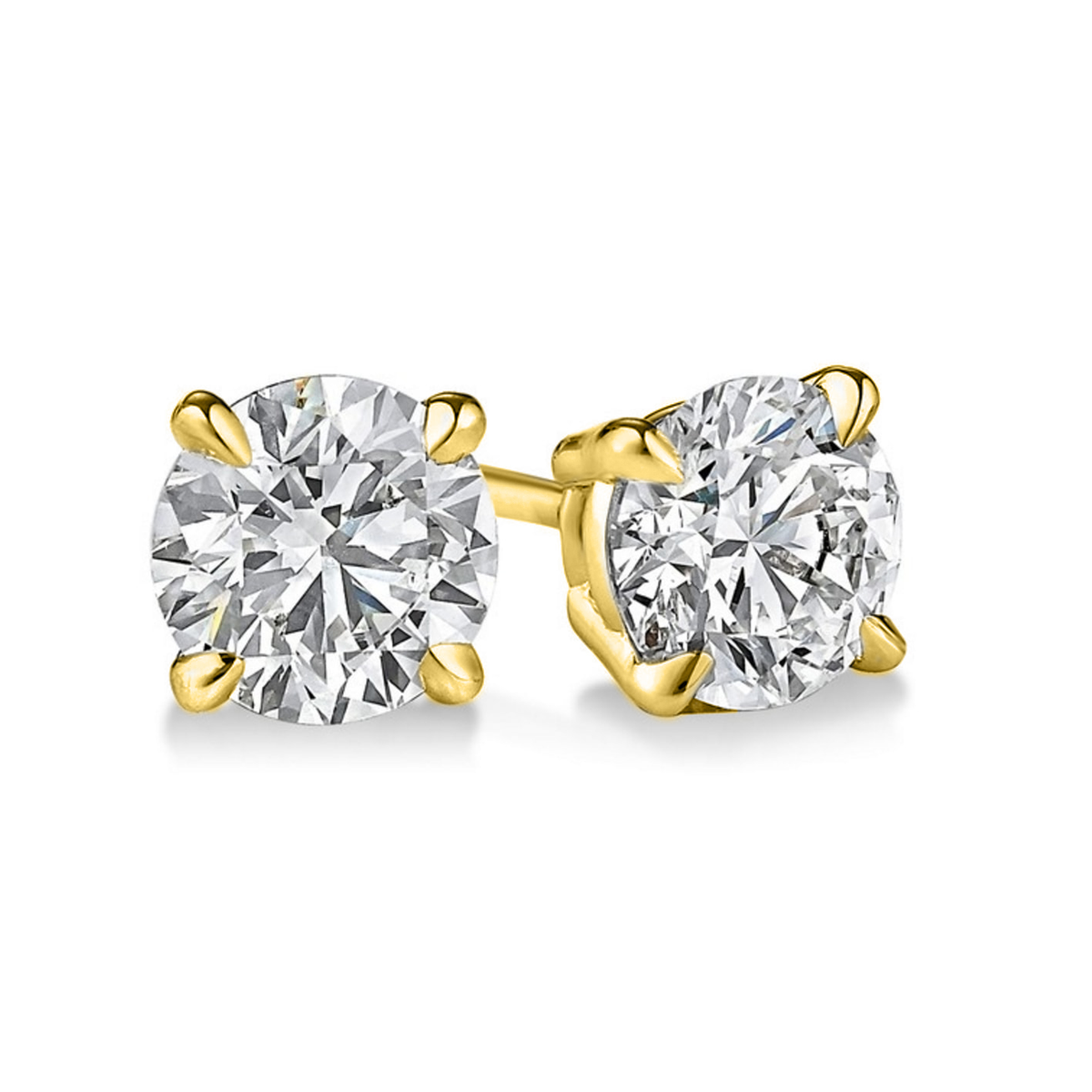 14k Yellow Gold 2ct TDW Diamond 4-prong Certified Stud Earrings (H-I, I2) - YuppyCollections