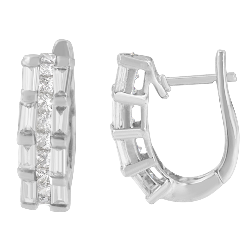 14K White Gold 1ct. TDW Baguette and Princess-cut Diamond Earrings (H-I,SI1-SI2) - YuppyCollections