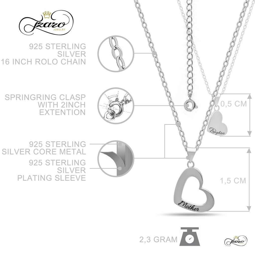 Mother Daughter Heart Necklace Set, 925 Silver, Silver Plated Heart Necklaces - YuppyCollections