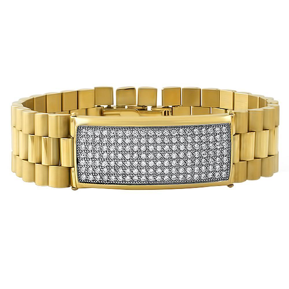 Gold President CZ ID Bracelet Stainless Steel - YuppyCollections