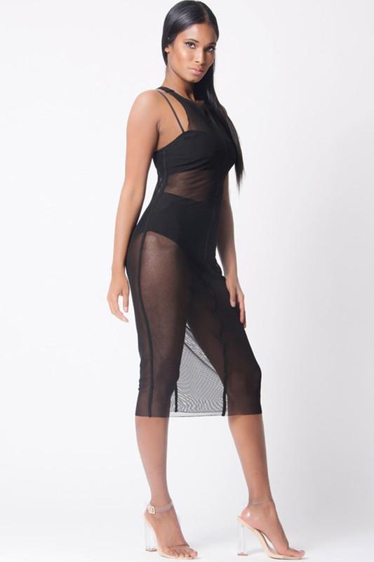 Racer Back Mesh Midi Dress - YuppyCollections