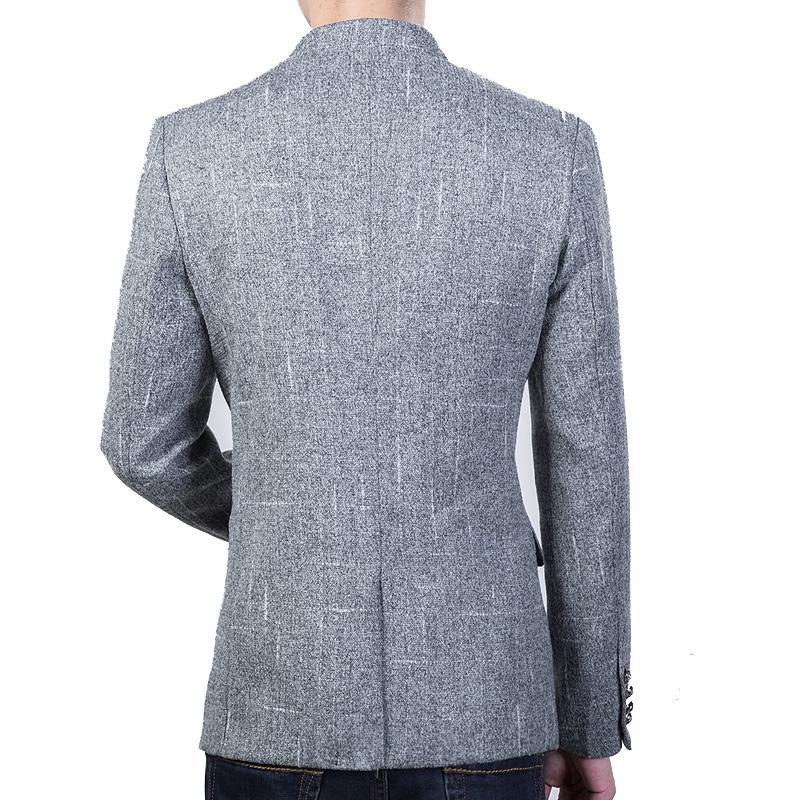 Mens Mandarin Collar Blazer in Darky Gray - YuppyCollections