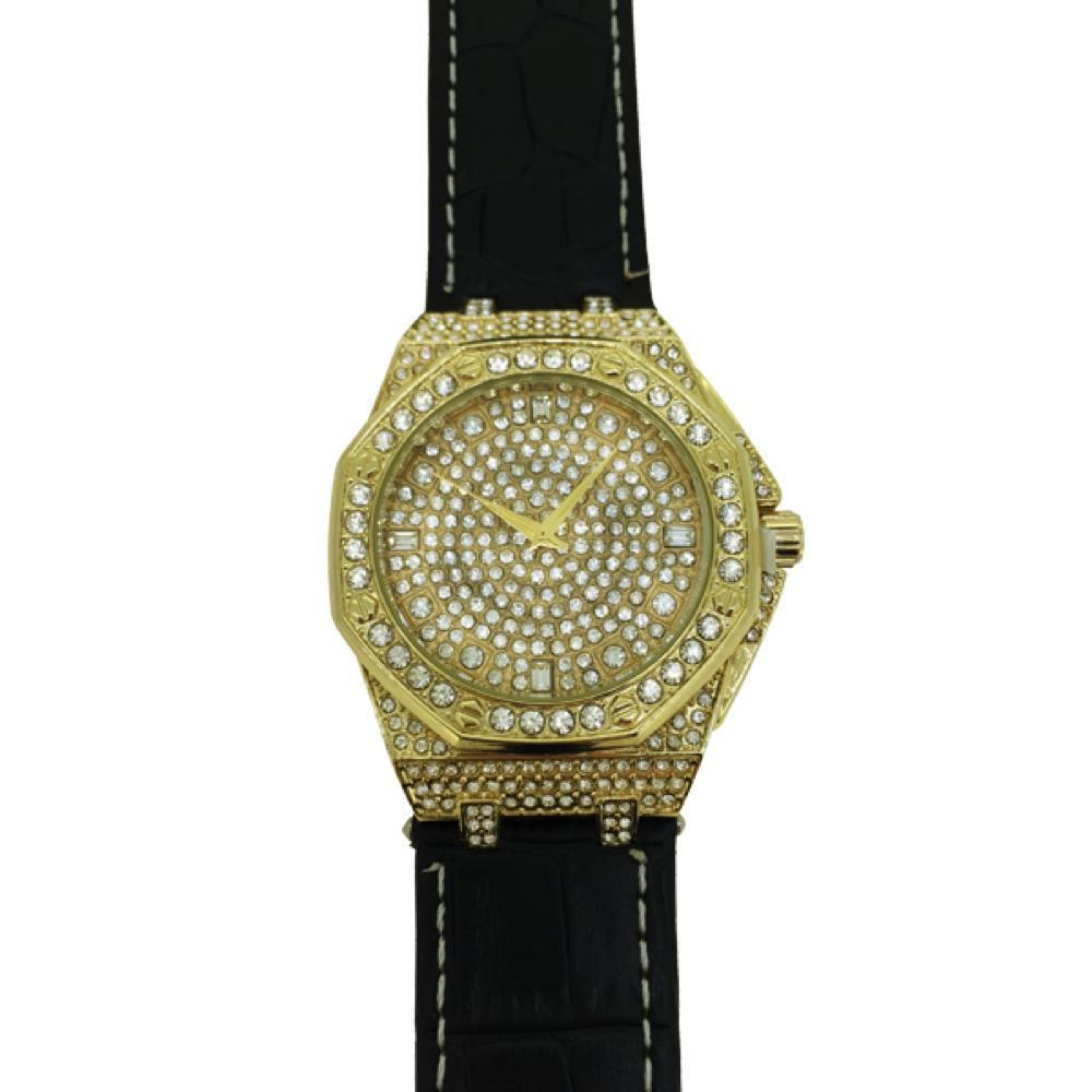 Octagon Hip Hop Watch Black Leather - YuppyCollections