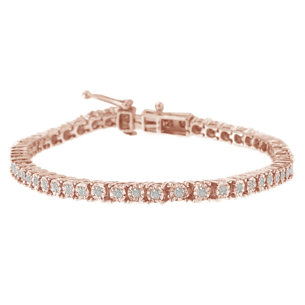 Rose Plated Sterling Silver 1ct. TDW Rose-cut Diamond Tennis Bracelet (I-J, I3-Promo) - YuppyCollections