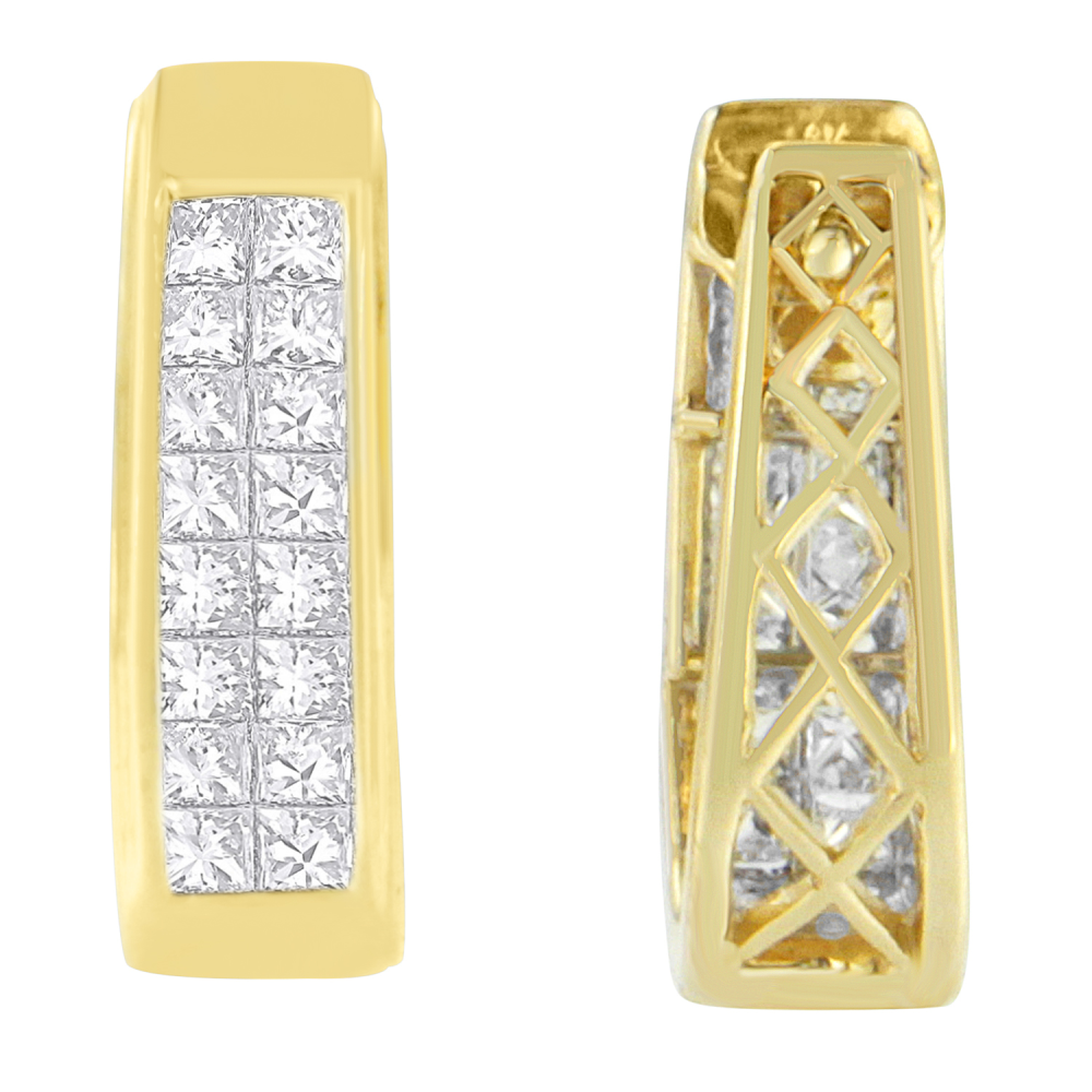 14K Yellow Gold 1ct. TDW Princess-cut Diamond Earrings (H-I,VS1-VS2) - YuppyCollections