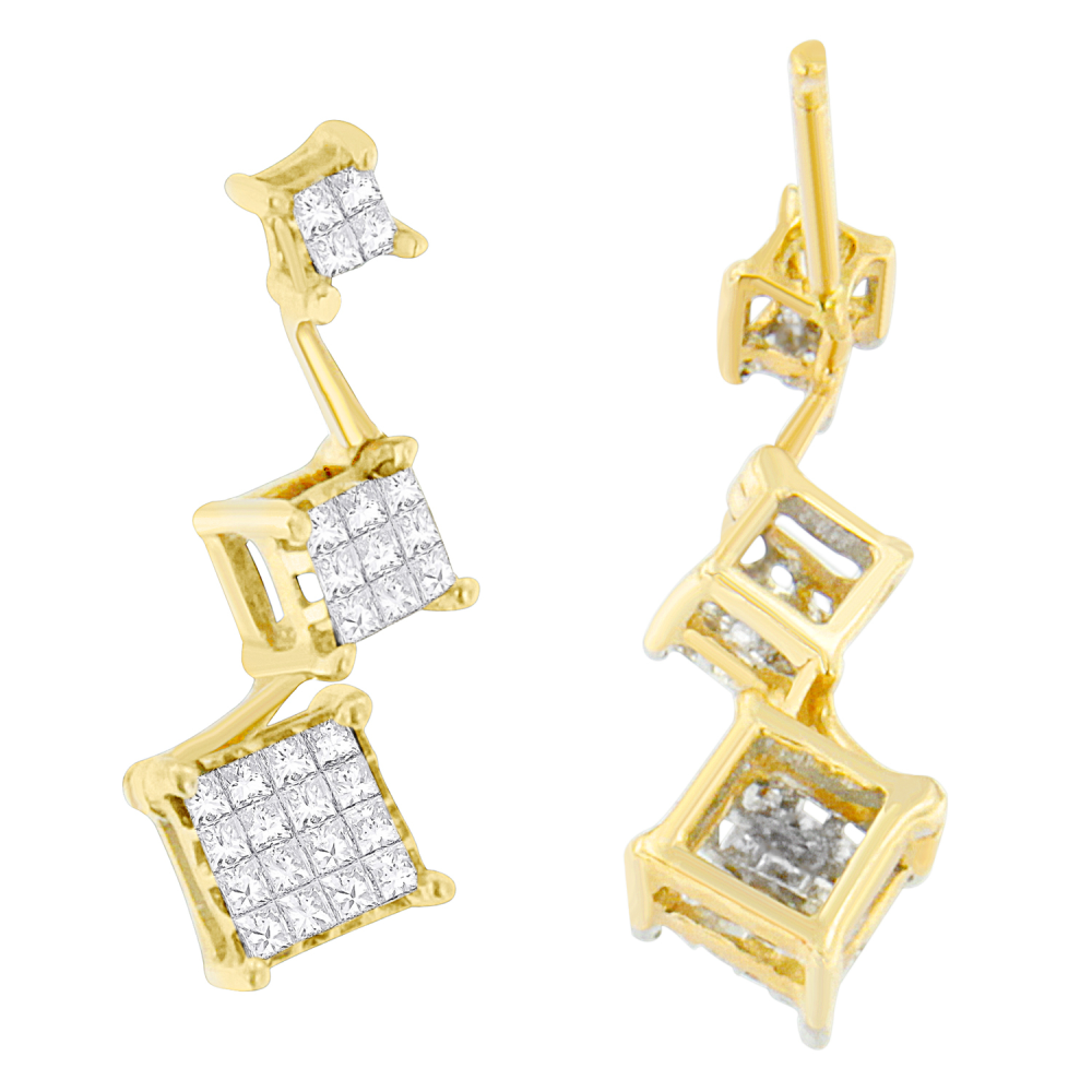 14K Yellow Gold 1ct. TDW Princess-cut Diamond Earrings (H-I,SI1-SI2) - YuppyCollections