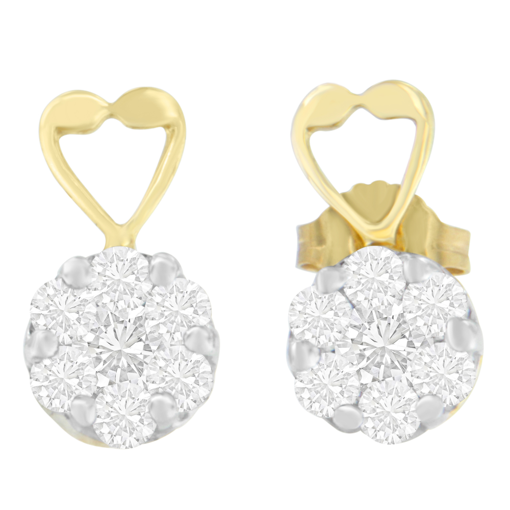 14K Yellow Gold 1ct. TDW Round-cut Diamond Earrings (I-J,SI2-I1) - YuppyCollections