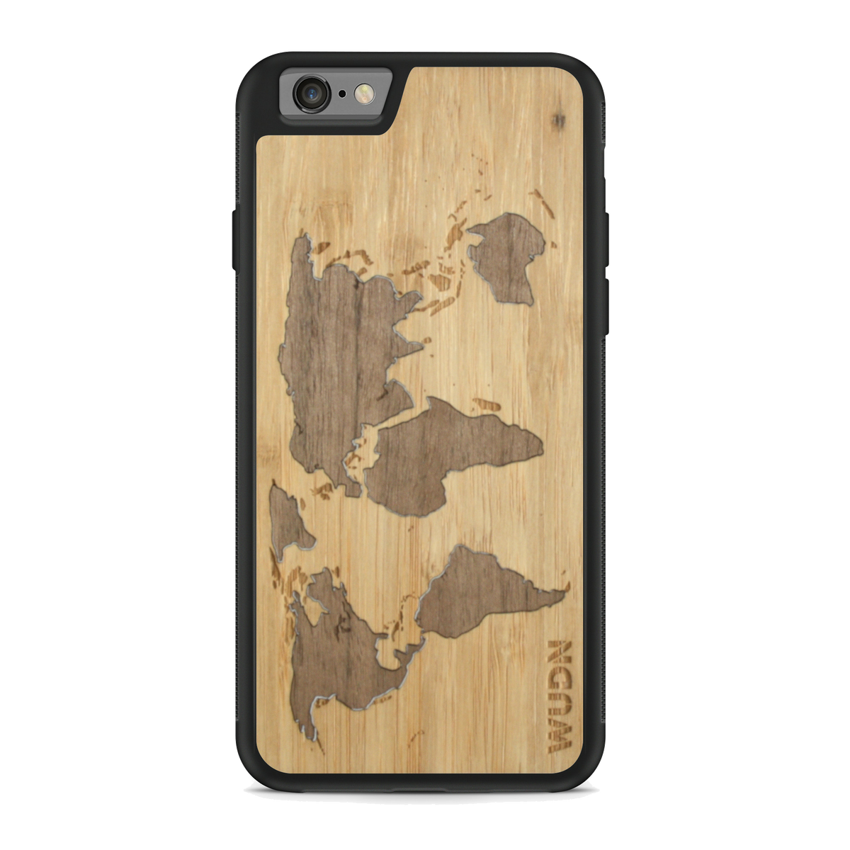 Slim Wooden Phone Case (Bamboo Inlay) | World Map Traveler - YuppyCollections