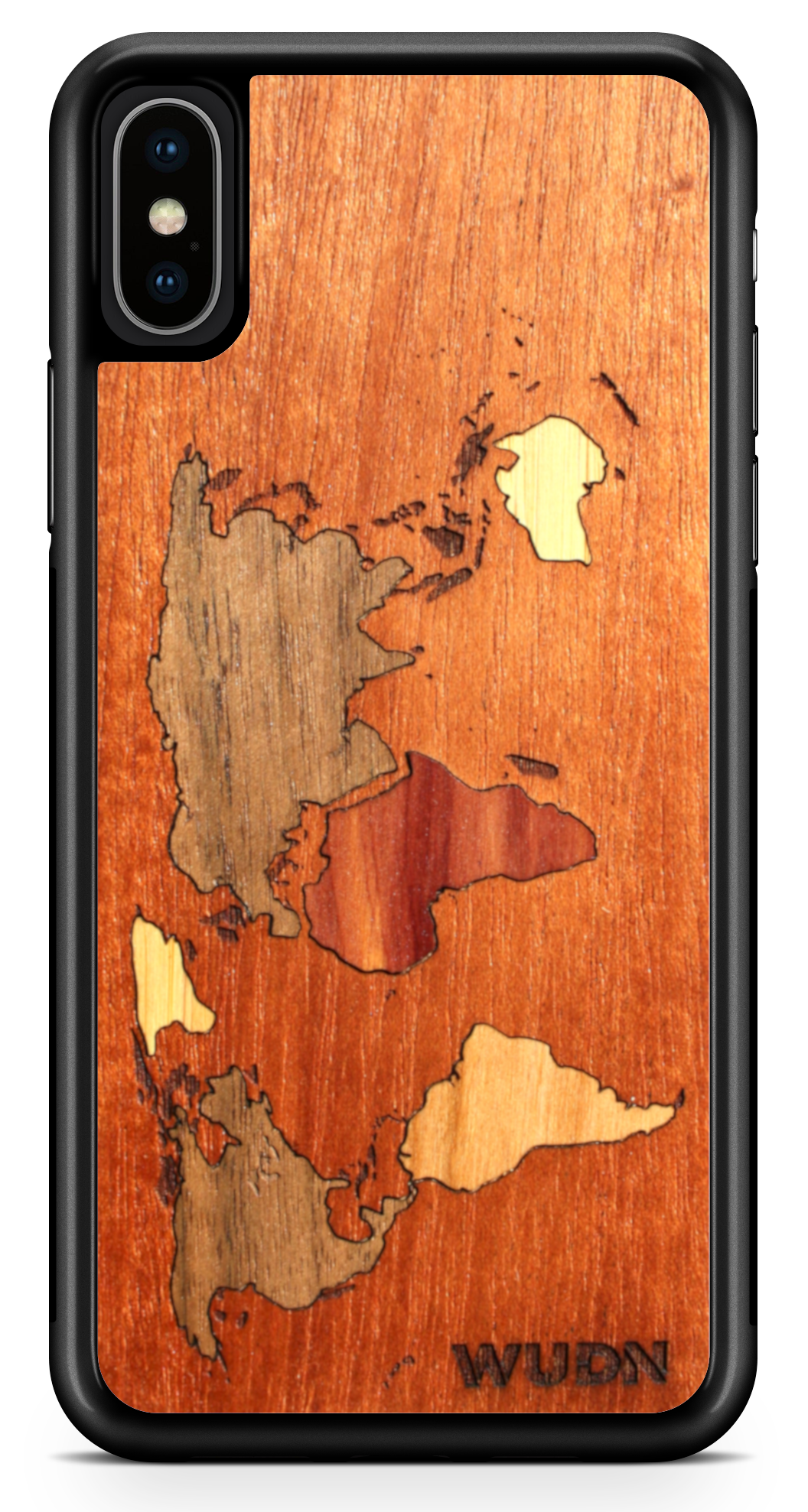 Slim Wooden Phone Case (Mahogany Inlay) | World Map Traveler - YuppyCollections