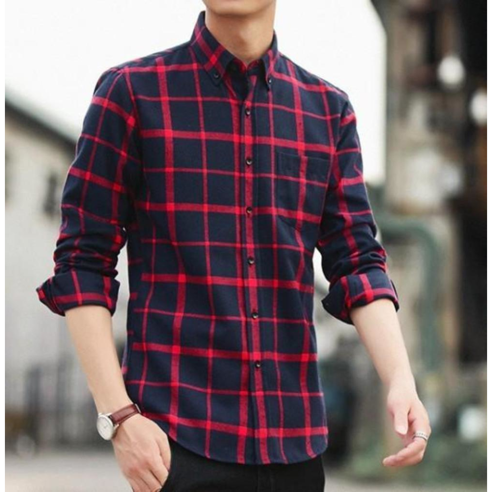 Mens Long Sleeve Checkered Cotton Shirt - YuppyCollections