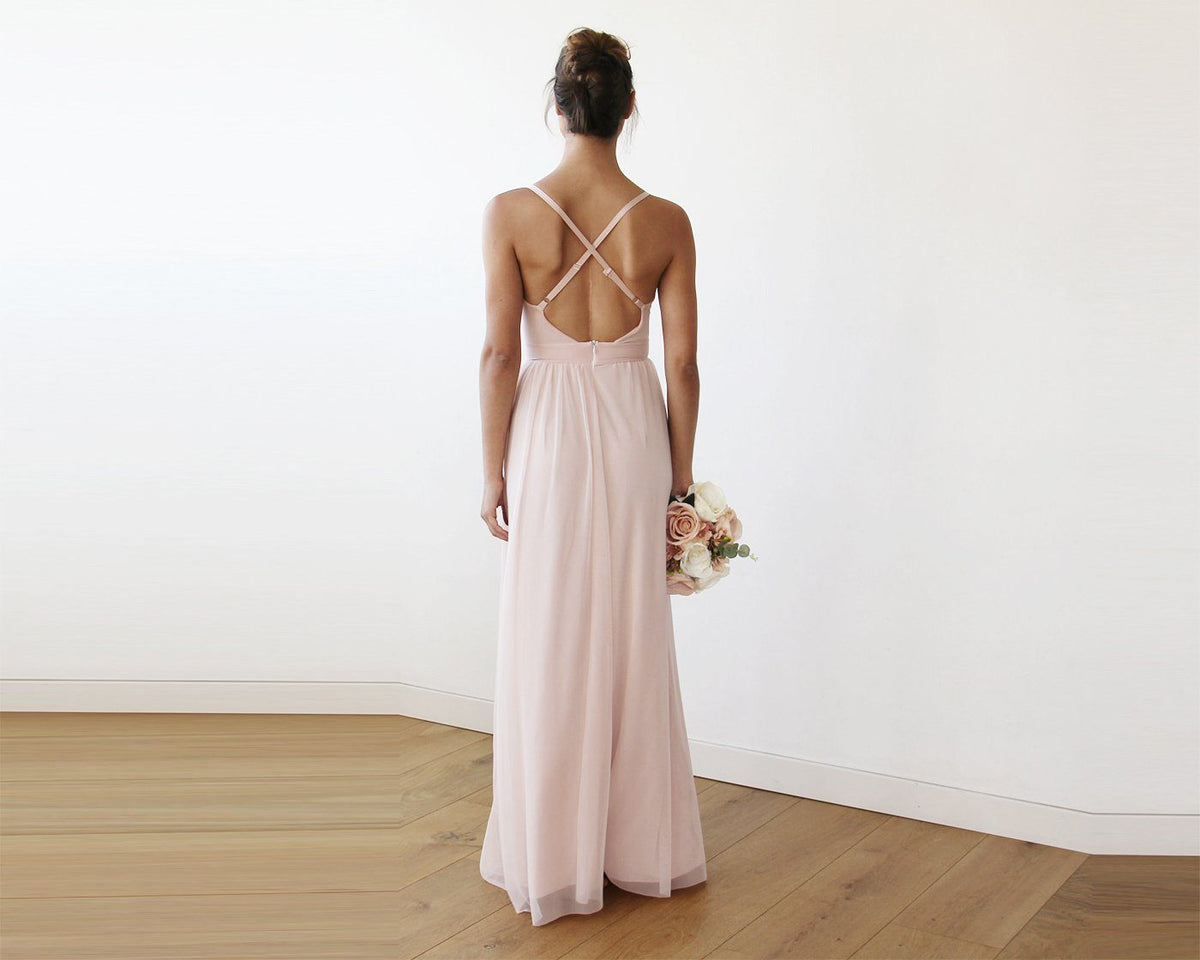 Chiffon Maxi wrap with thin straps - Light pink maxi dress with adjustable straps 1170 - YuppyCollections